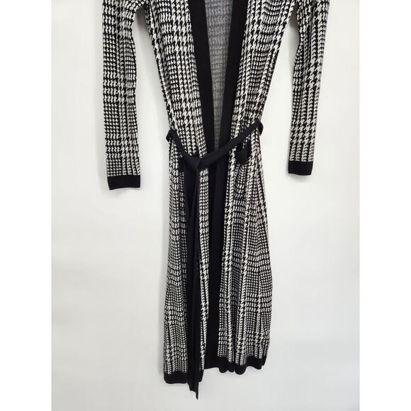 L’AGENCE Adeline Belted Long Cardigan Sz XS duster Black Grey Houndstooth #2G507 - Picture 4 of 12